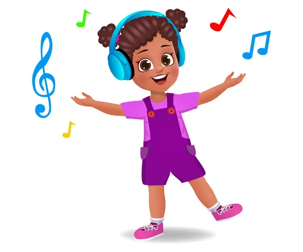 Linda Chica Niño Escuchando Música — Vector de stock