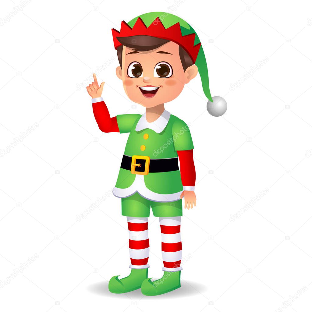 boy kid in elf dress have idea