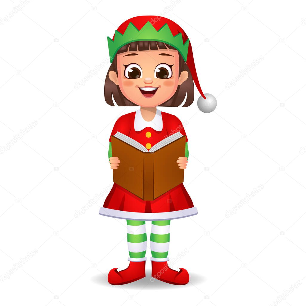 girl kid in elf dress sing song