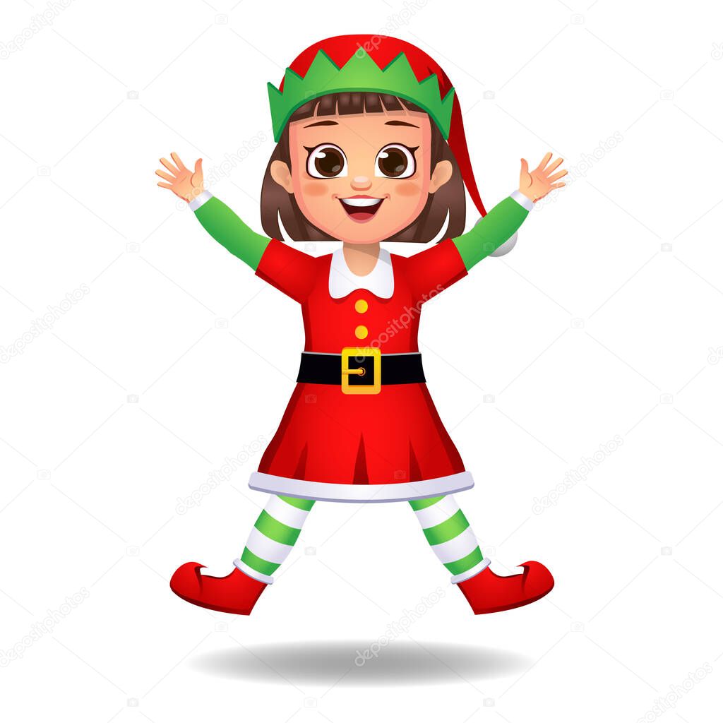 girl kid in elf dress jumping