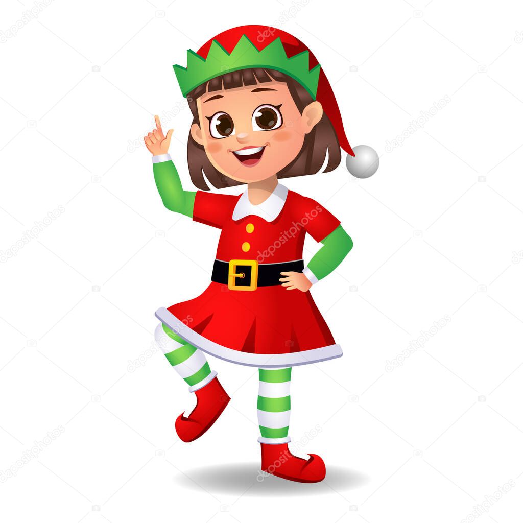 girl kid in elf dress dancing