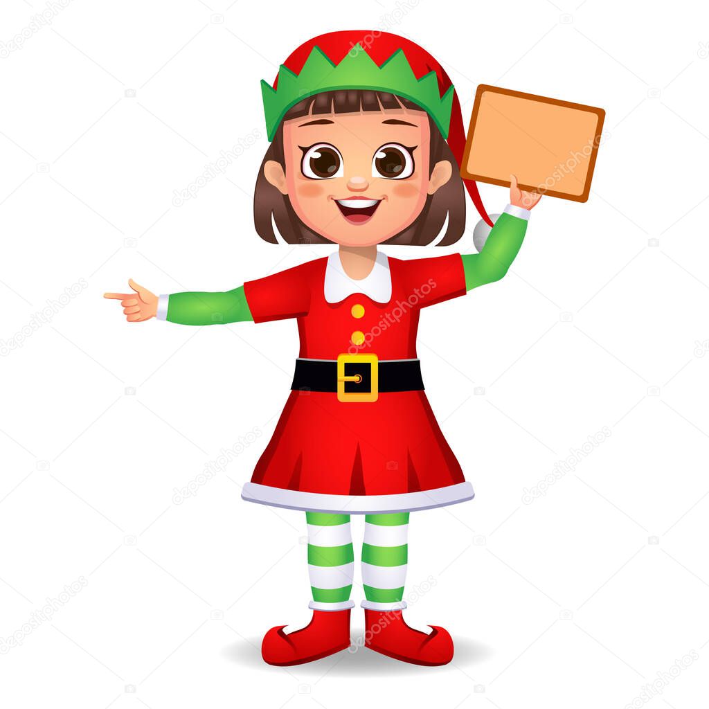 girl kid in elf dress saying hi