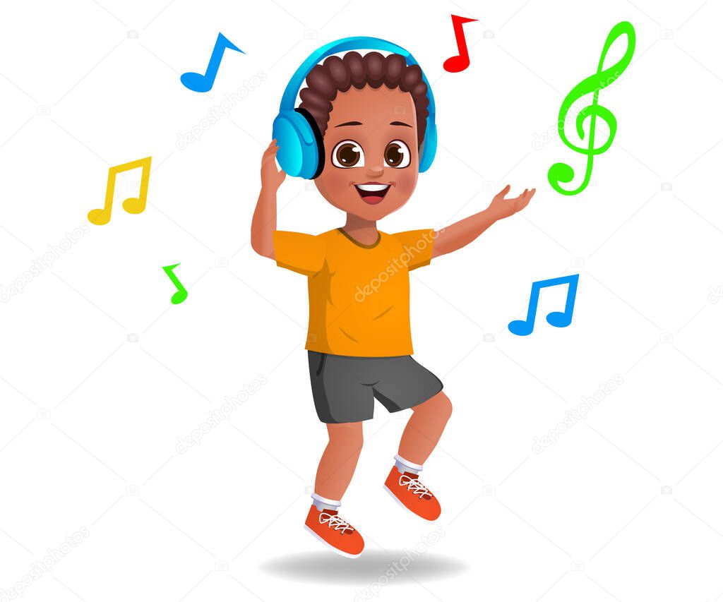 cute boy kid listening to music