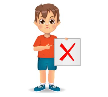 Sevimli çocuk yanlış işaret veriyor.