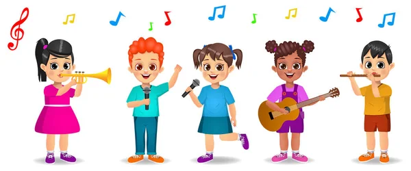 Χαριτωμένα Παιδιά Που Παίζουν Μουσική Μαζί Διάνυσμα — Διανυσματικό Αρχείο