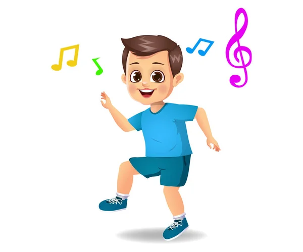 Mignon Garçon Enfant Danse Musique Vecteur — Image vectorielle