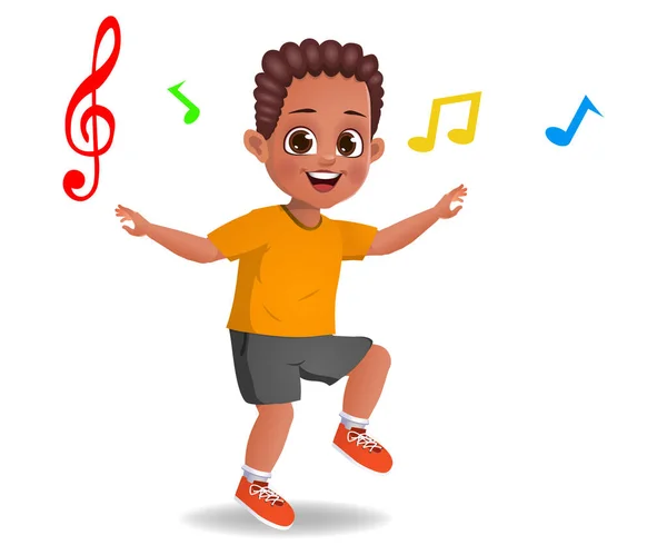Χαριτωμένο Αγόρι Παιδί Χορεύει Διάνυσμα Μουσικής — Διανυσματικό Αρχείο