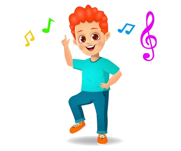 Симпатичный Мальчик Танцует Музыку — стоковый вектор