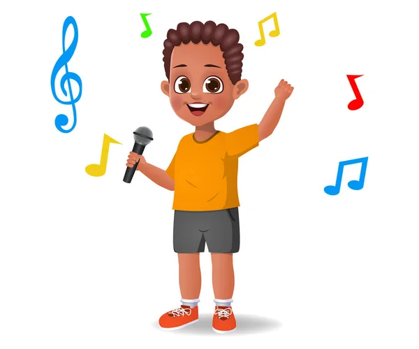 Χαριτωμένο Αγόρι Παιδί Τραγούδι Διάνυσμα Τραγούδι — Διανυσματικό Αρχείο