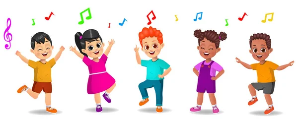 Χαριτωμένα Παιδιά Χορεύουν Μουσική Μαζί — Διανυσματικό Αρχείο