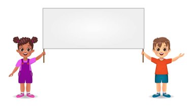 Boş pankart taşıyıcısı olan çocuklar