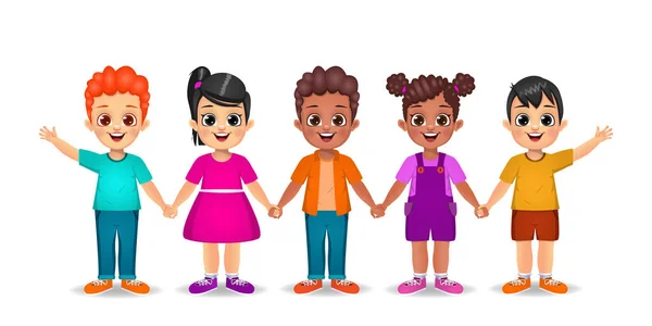 Niños Cogidos Mano Vector — Vector de stock