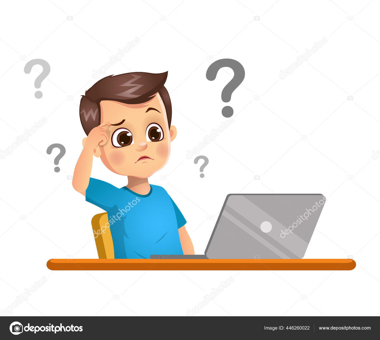 Menino Garoto Está Pensando Vendo Laptop Vetor de ©Vectordhunia 446260022, image size:1600x1433