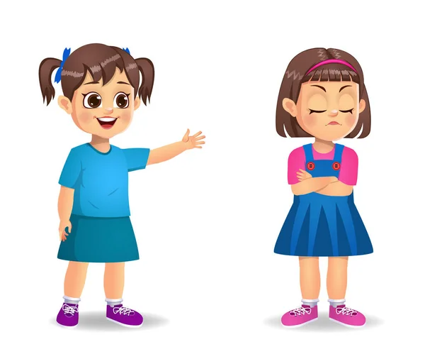 Girl Kids Angry Each Other Vector — Stock Vector