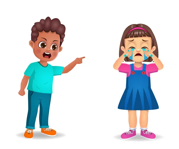 Niño Niño Enojado Con Niña Niño Hacerla Llorar — Vector de stock