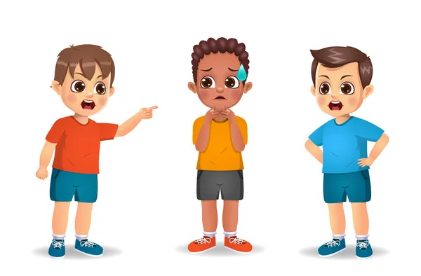 Niños Chicos Enojados Entre Vector — Vector de stock