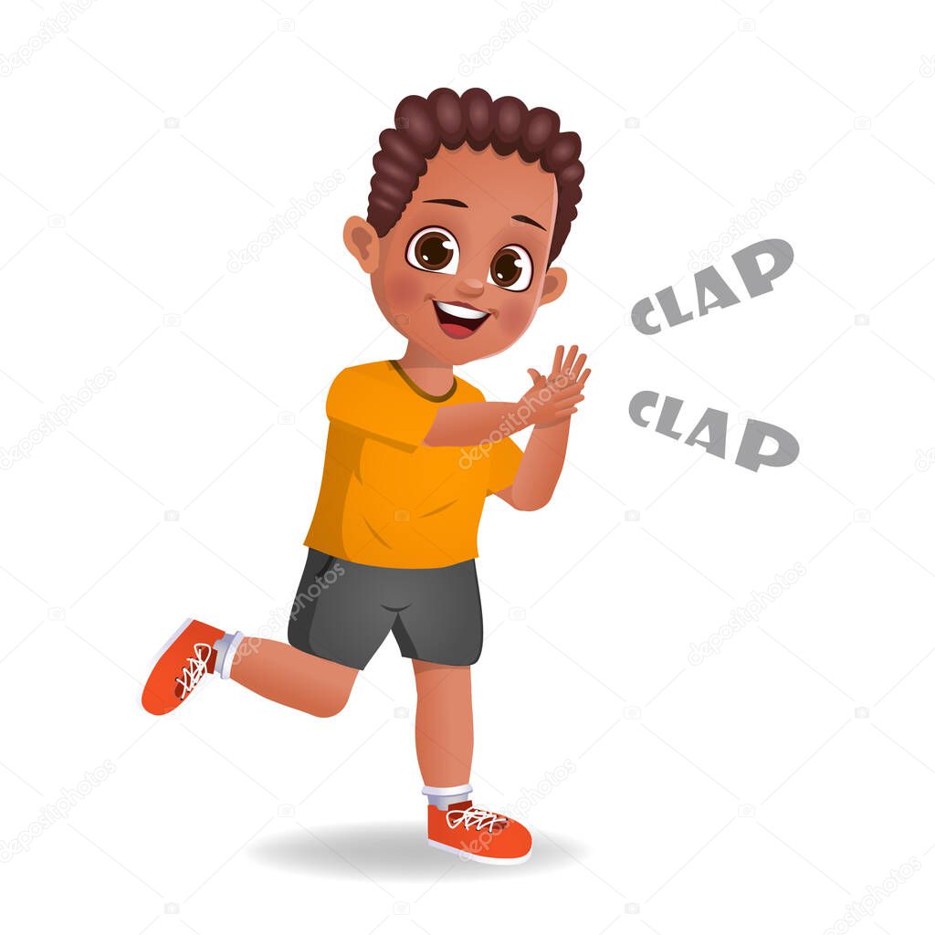 cute african boy kid clapping vector