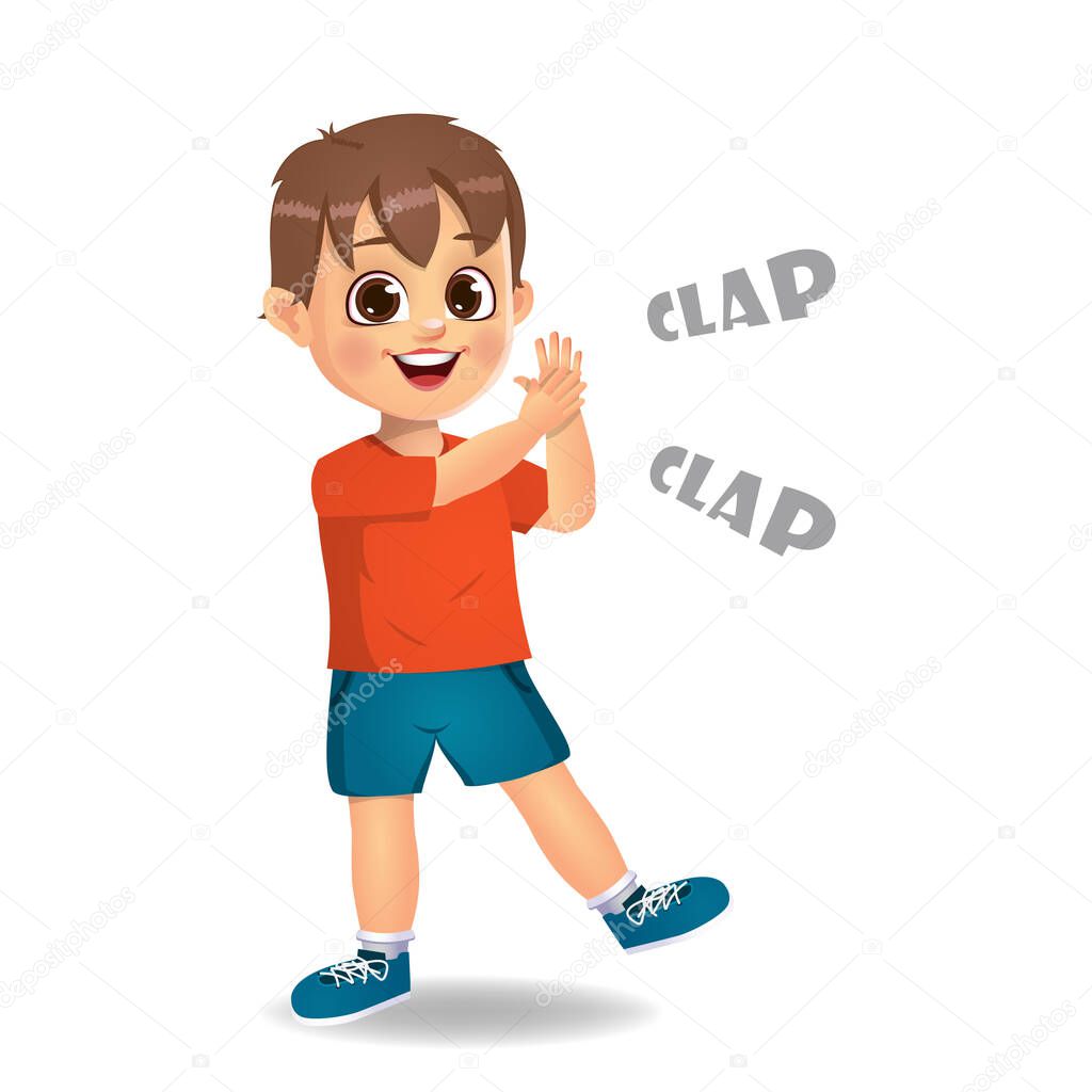 cute boy kid clapping vector