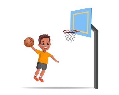 Basketbol oynayan sevimli çocuk.