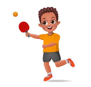 Masa tenisi oynayan sevimli çocuk.