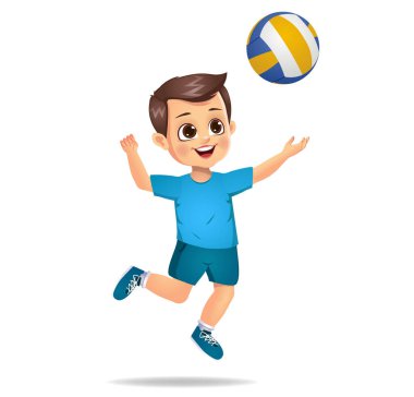 Tatlı çocuk voleybol oynuyor.