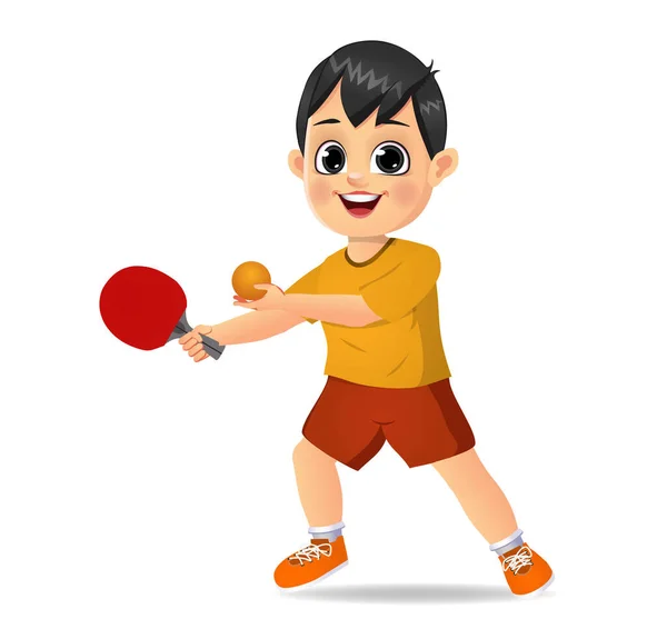 Милий Хлопчик Грає Настільний Теніс — стоковий вектор