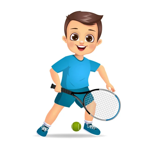 Lindo Chico Niño Jugando Tenis — Archivo Imágenes Vectoriales