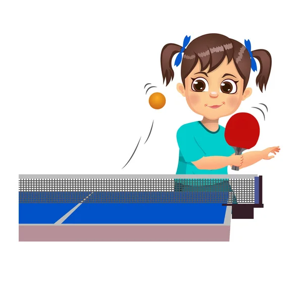 Linda Chica Niño Jugando Tenis Mesa — Archivo Imágenes Vectoriales