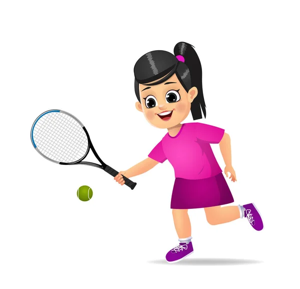 Linda Chica Niño Jugando Tenis — Archivo Imágenes Vectoriales