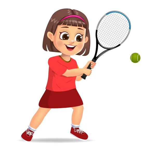 Linda Chica Niño Jugando Tenis — Archivo Imágenes Vectoriales