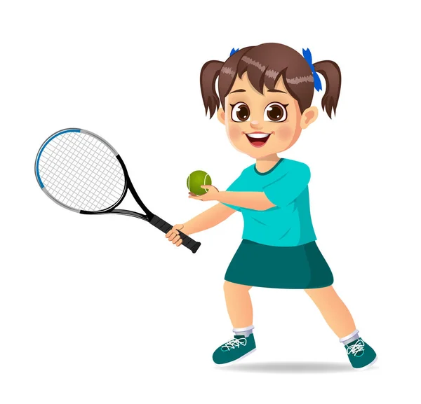 Linda Chica Niño Jugando Tenis — Archivo Imágenes Vectoriales