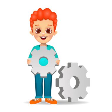 Dişli tekerlek vektörü olan sevimli çocuk.