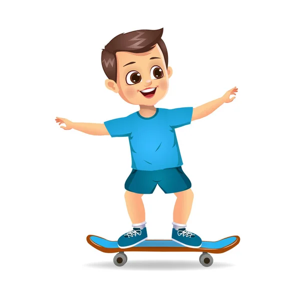 Niedliche Junge Kind Spielt Mit Skateboard — Stockvektor