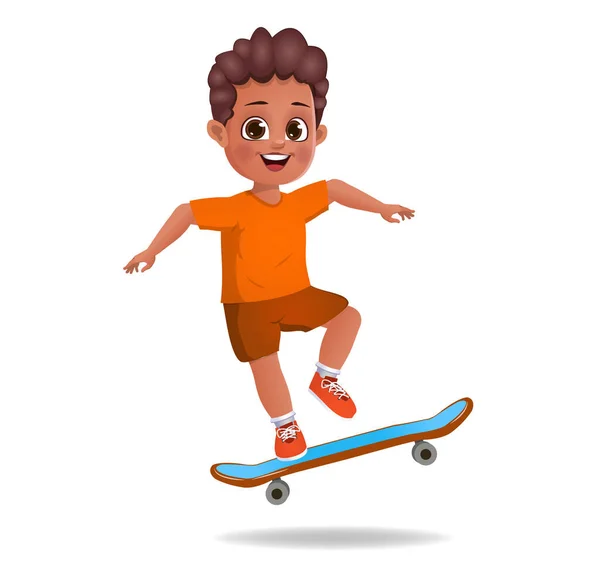 Милий Хлопчик Дитина Грає Скейтбордом — стоковий вектор