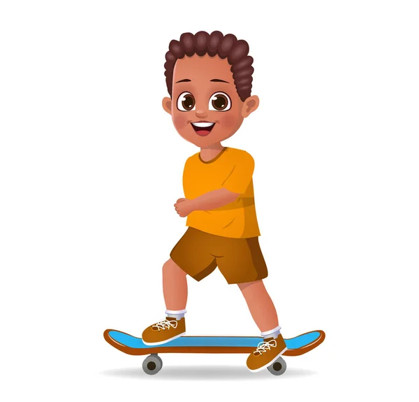 Niedliche Junge Kind Spielt Mit Skateboard — Stockvektor