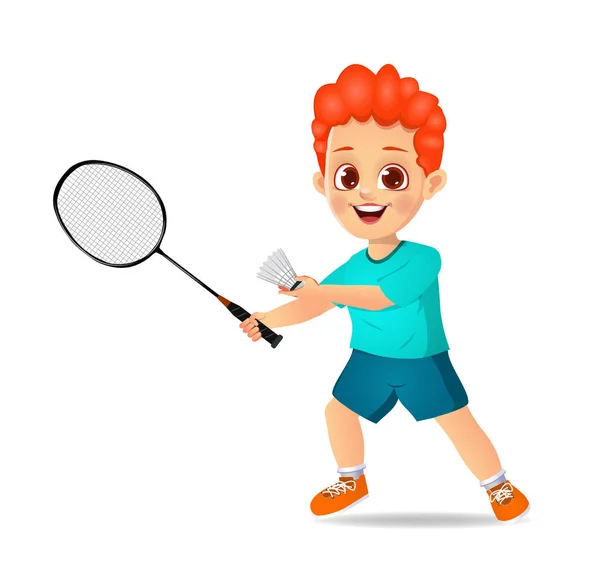 Lindo Chico Niño Jugando Bádminton — Archivo Imágenes Vectoriales