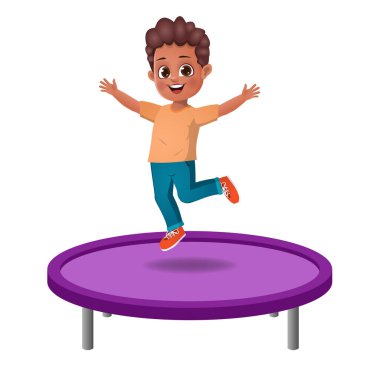 Tatlı çocuk trambolinde zıplıyor. beyaz arkaplanda izole