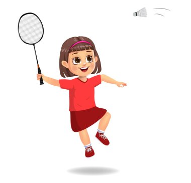 Güzel çocuk badminton oynuyor.