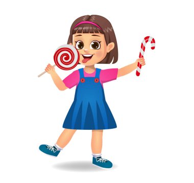 Tatlı kız şeker yiyor. beyaz arkaplanda izole