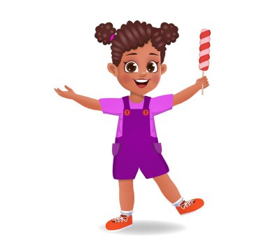 Tatlı kız şeker yiyor. beyaz arkaplanda izole