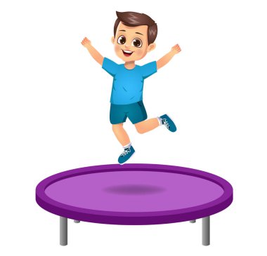 Tatlı çocuk trambolinde zıplıyor. beyaz arkaplanda izole