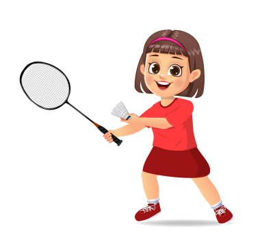 Güzel çocuk badminton oynuyor.
