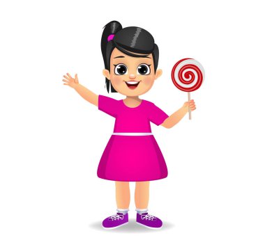 Tatlı kız şeker yiyor. beyaz arkaplanda izole