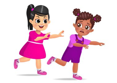 Kötü çocuk arkadaşına zorbalık yapıyor. beyaz arkaplanda izole