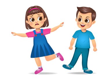 Kötü çocuk arkadaşına zorbalık yapıyor. beyaz arkaplanda izole