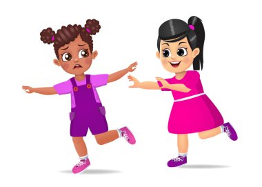 Kötü çocuk arkadaşına zorbalık yapıyor. beyaz arkaplanda izole