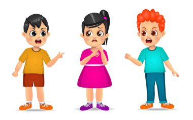 Arkadaşlarıyla kavga eden sevimli çocuklar. beyaz arkaplanda izole