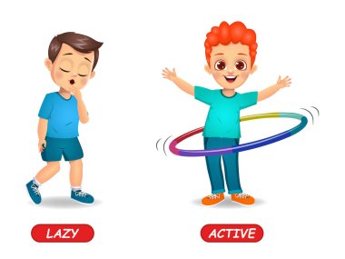 Çocuklar için karşıt sıfatlar örneği. beyaz arkaplanda izole