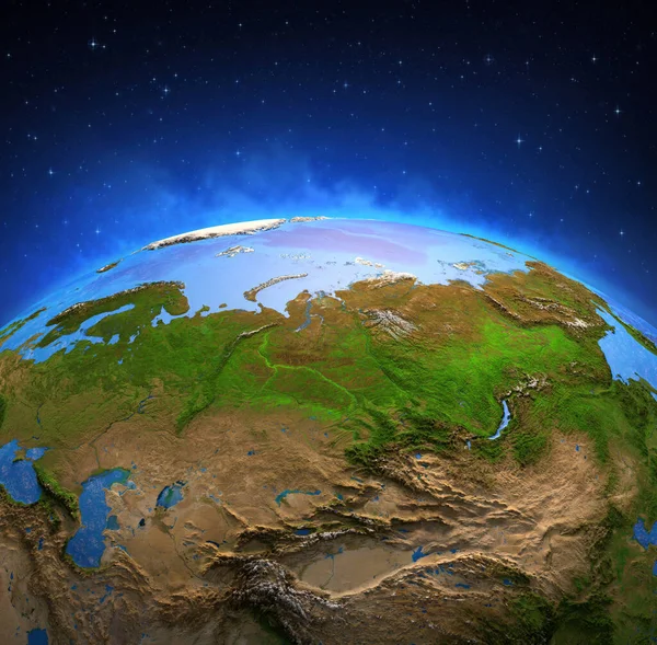 Surface Planet Earth Viewed Satellite Physical Map East Europe Asia — Stock Photo, Image