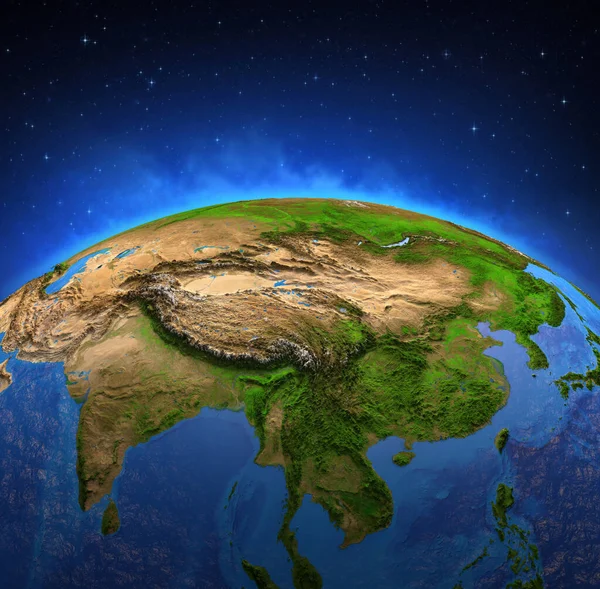 Surface of Planet Earth viewed from a satellite, focused on East Asia. Physical map of China and Mongolia. 3D illustration - Elements of this image furnished by NASA.